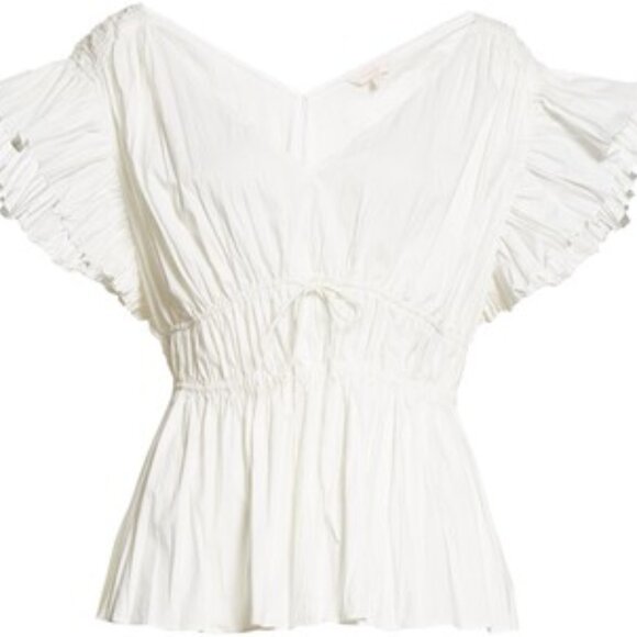 Rebecca Taylor Broomstick Peplum Blouse Flutter Sleeves in Lyria White size 14/L - Picture 10 of 16